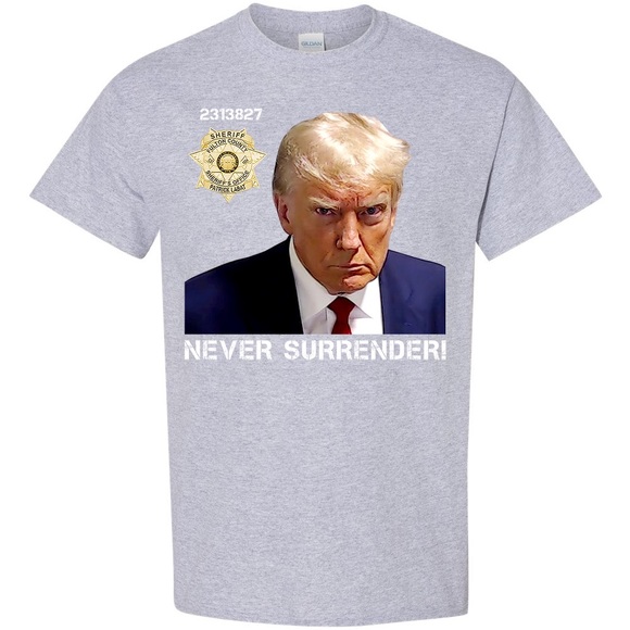 President Donald Trump Mug Shot Never Surrender T-shirt Conservative Republican - Picture 3 of 3